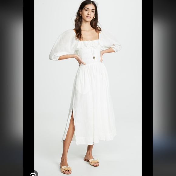 Free People Dresses & Skirts - Free People White Smocked Maxi Dress with Puff Sleeves